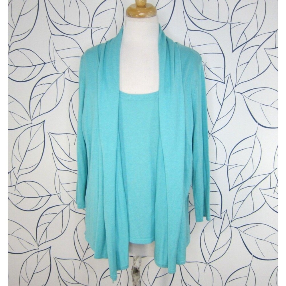 C'est City An August Silk Company Blue Cardigan Twin Set Size XL Silk/Cotton NWT